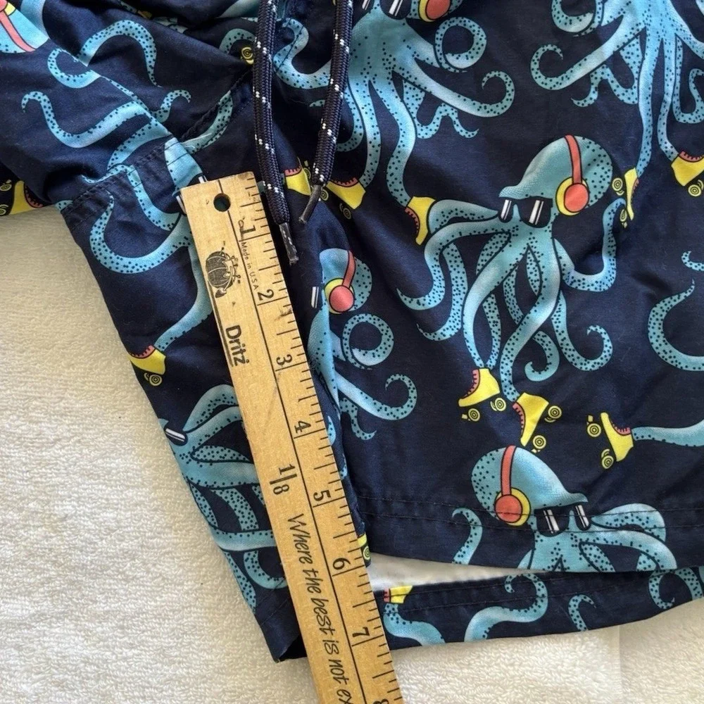 No Boundaries Swim Trunks Mens Large Navy Octopus Roller‎ Skating Beach Shorts